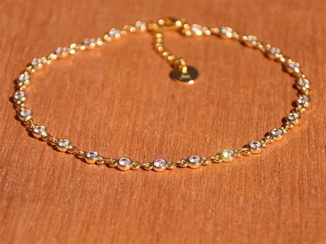 Personalized Tiny Diamond Link Chain Anklet in Gold Silver and - Etsy