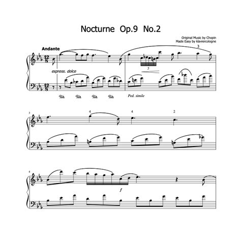 Chopin - Nocturnes Op. 9 No. 2 Transcription for Easy - Frédéric François (Tutorial Piano score)