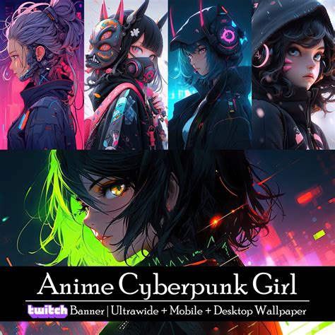 24 Anime Cyberpunk Girl Wallpaper Bundle, Twitch Streaming Banner ...