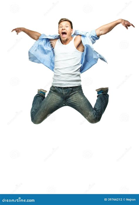 Funny man jumping stock photo. Image of hairstyle, handsome - 39766212