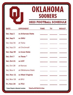 Printable 2023 Oklahoma Sooners Football Schedule