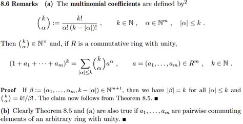 abstract algebra - Understanding a variant on the multinomial theorem in a commutative ring with ...