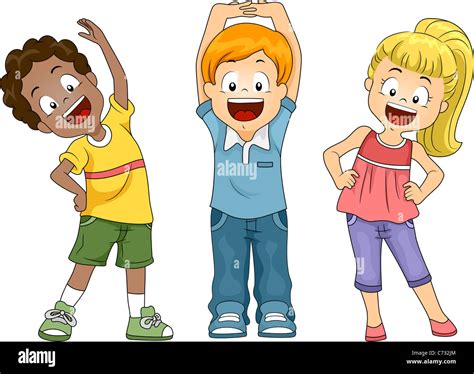 Illustration of Kids Exercising Stock Photo - Alamy