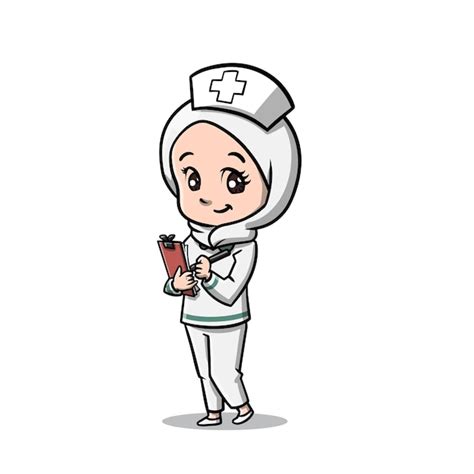 Premium Vector | Cute Muslim Nurse Girl Wear Hijab Cartoon