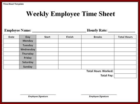 Employee Time Card Template Printable ~ Excel Templates