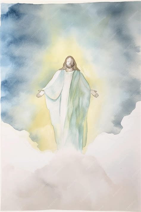 Premium AI Image | A watercolor painting of jesus in the clouds