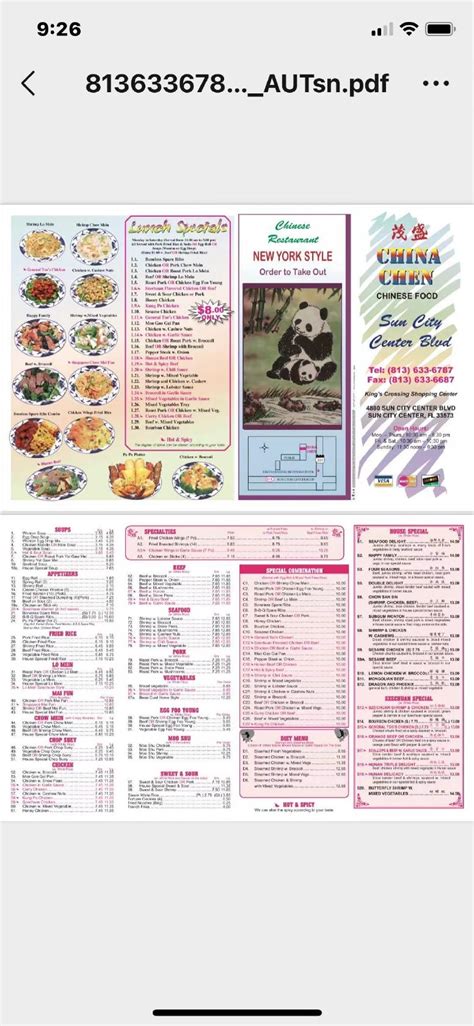 Menu at China Chen restaurant, Sun City Center