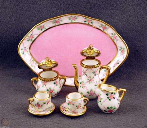 NEW LIMOGES BOX FRENCH LIMOGES FLORAL TEA SET 2 LIMOGES BOXES 5 MINIATURES TRAY | #1734339983