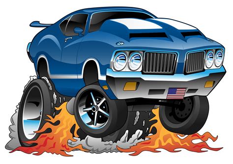 Classic Seventies American Muscle Car Hot Rod Cartoon Vector ...