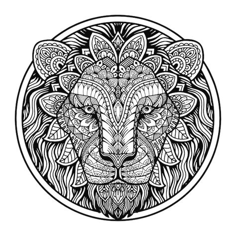 Premium Vector | Mandala lion head coloring book