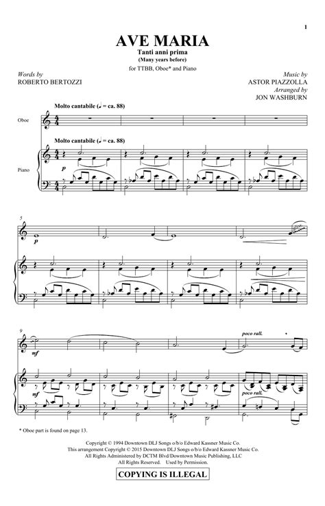 Astor Piazzolla "Ave Maria" Sheet Music Notes | Download Printable PDF ...