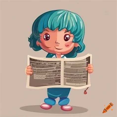 Cartoon-style child holding a newspaper