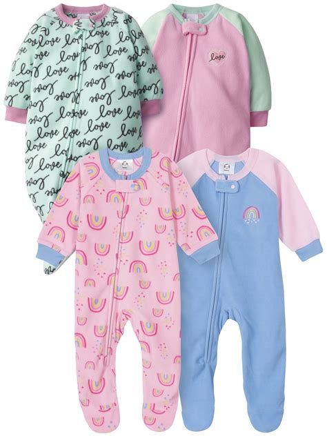 Gerber Baby & Toddler Girls Microfleece Blanket Sleeper Pajamas, 4-Pack (0/3 Months-5T ...