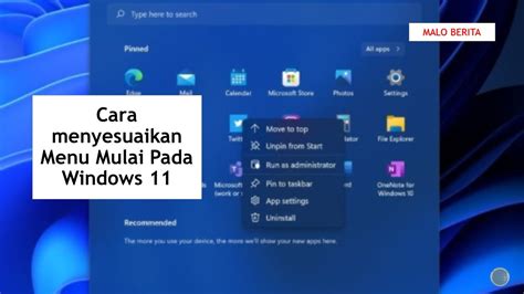 Cara menyesuaikan Menu Mulai Pada Windows 11 – Malo Berita