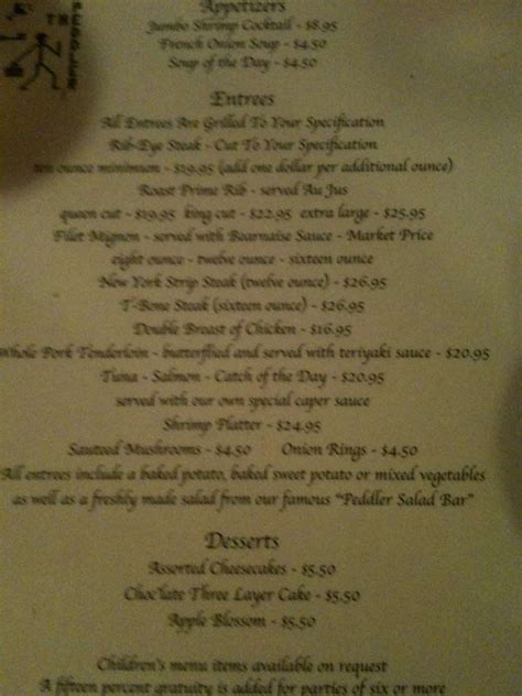 Peddler Steak House Menu, Menu for Peddler Steak House, Greenville ...