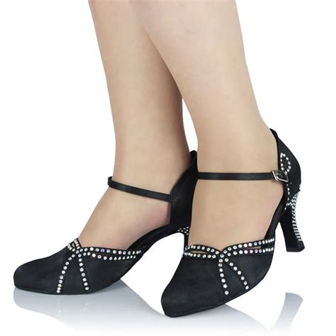 HXYOO Women Ballroom Latin Dancing Shoes Black Blue Closed Toe Salsa ...