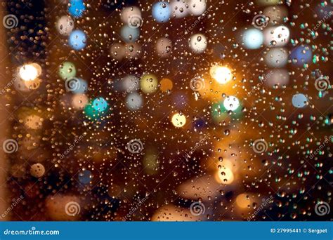 Drops Of Night Rain On Window Stock Image - Image: 27995441