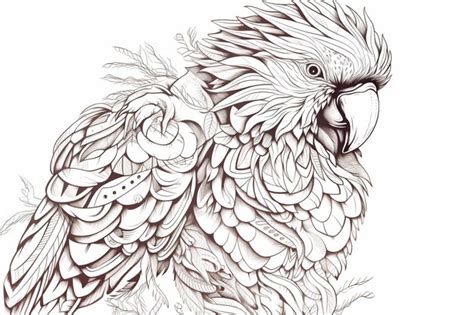 Premium AI Image | A drawing of a parrot with a large head and a large feather on the head.