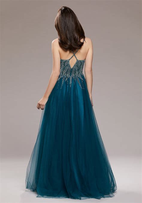 Beaded Tulle Evening Dress in Peacock Green - Christian Koehlert