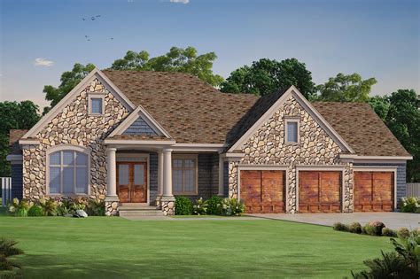 Stone-clad Ranch Home Plan with Two Master Suites and Ample Storage ...