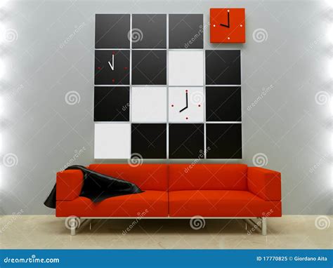 Interiors Design - Red Couch in Modern Style Stock Illustration ...