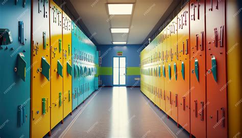 Premium AI Image | cheerful school corridor with colourful lockers