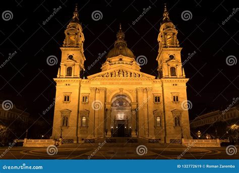 St. Stephen`s Basilica at Night, Budapest, Hungary Stock Image - Image ...