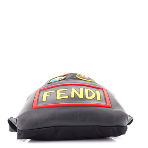 Fendi Monster Vocabulary Drawstring Backpack Printed Nylon with Patches Large Black 176183310