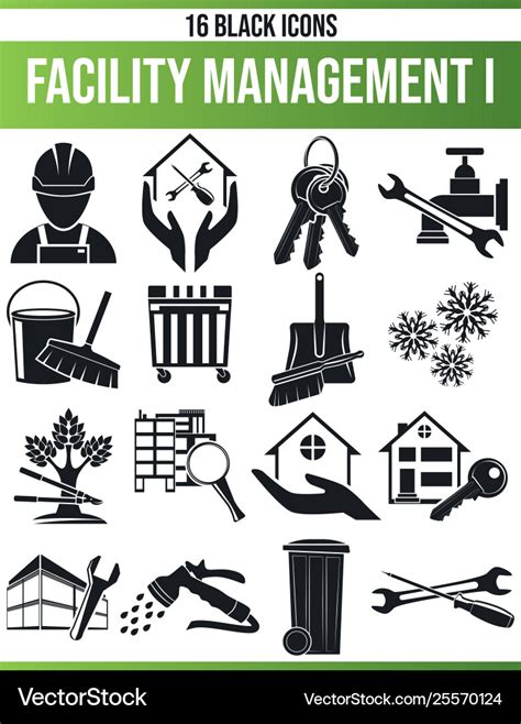 Black icon set facility management i Royalty Free Vector