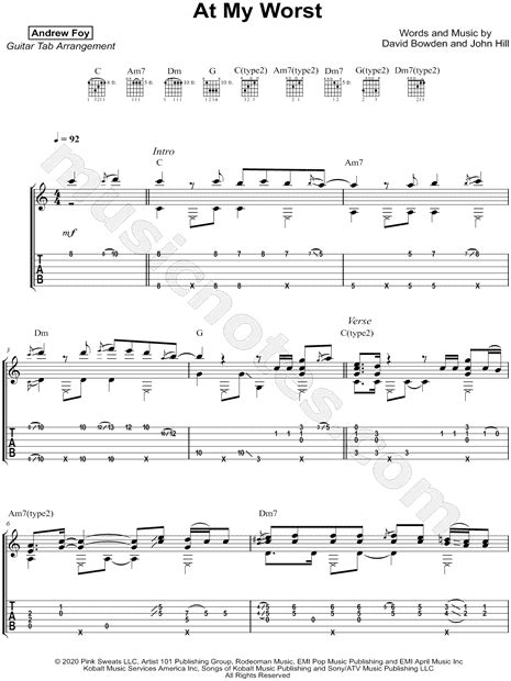 Andrew Foy "At My Worst" Guitar Tab in C Major - Download & Print - SKU ...