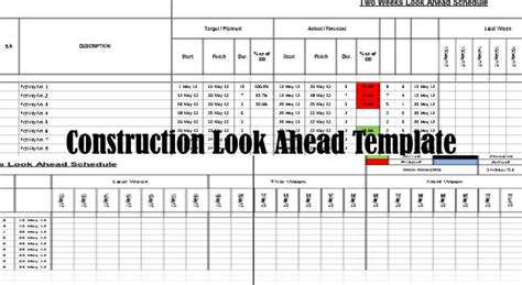 Download Construction Look Ahead Schedule Template - Project Plan Template Sheet Download ...