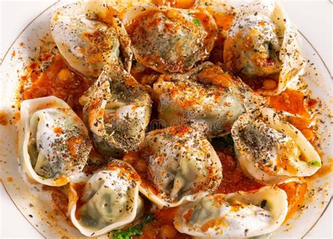 Close up of Afghan Mantu stock image. Image of dumpling - 210152881