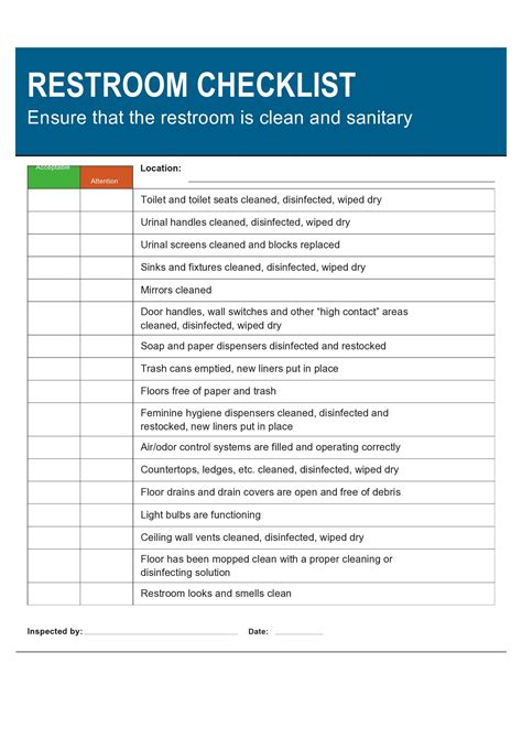 Toilet Cleaning Checklist Template Free - Printable Templates