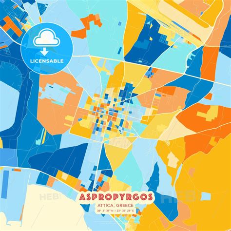 Aspropyrgos, Attica, Greece blue and orange vector art map template ... #printable #download # ...