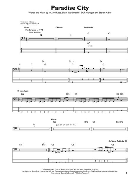 Paradise City by Guns N' Roses - Easy Bass Tab - Guitar Instructor