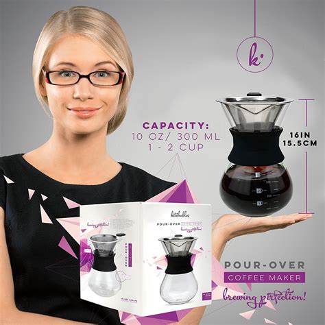 Pour Over Manual Hand Drip Coffee Maker - Glass Carafe Coffeemaker Pot with Stainless Steel ...