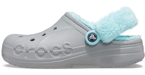 Crocs™ And Baya Lined Fuzz Strap Clog in Light Grey/Ice Blue (Black ...