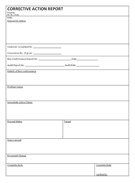 Corrective Action Report Template | Templates Example