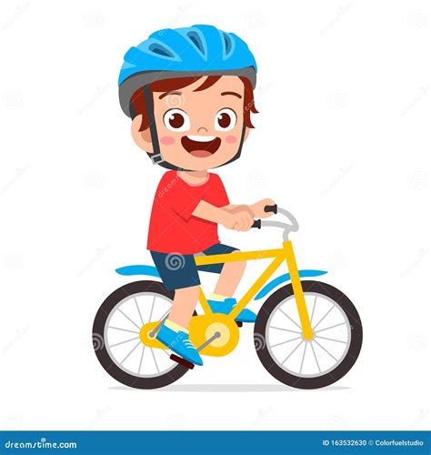 Happy Cute Kid Boy Riding Bike Smile Stock Vector - Illustration of helmet, together: 163532630