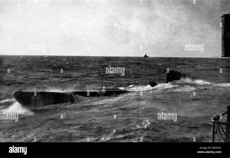 A German U Boat sinking following an attack by destroyers and corvettes of the Royal on convoy ...