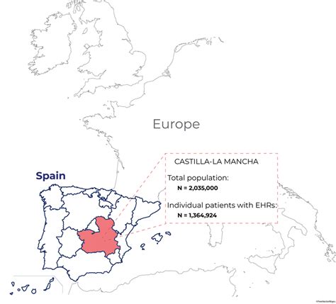 Map of the Castilla-La Mancha region (red) within the Spanish (blue ...