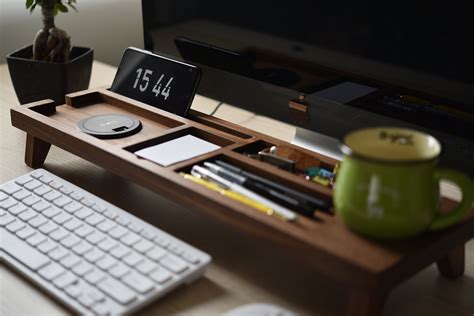 matte black on walnut wood desk organizer set. home office decor ...