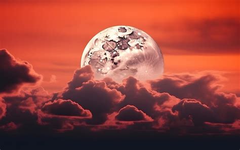 Premium AI Image | A red sky with clouds and the moon in the background