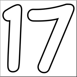 Clip Art: Number Set 09: 17 Outline – Abcteach