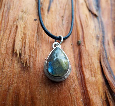 Labradorite Pendant Silver Handmade Gemstone Necklace Sterling 925 Drop Stone Tear Gothic Dark ...