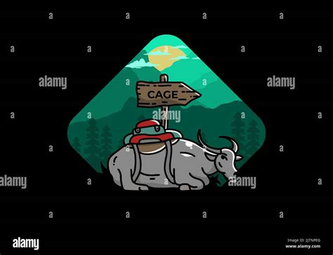 Sitting buffalo animal vector clip art illustration badge design Stock ...