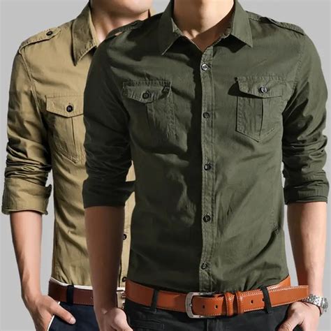 2014 New Autumn Fashion Brand Men's Military Shirt,Plus Size,Casual Long sleeve Army Green ...