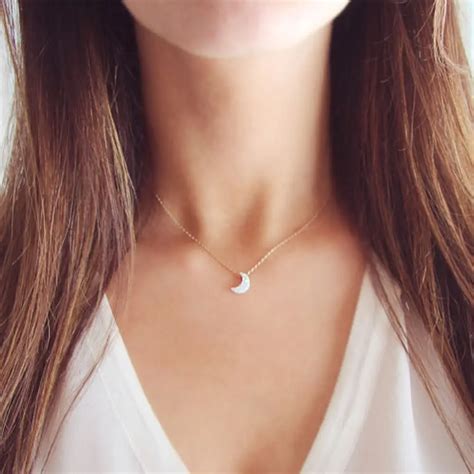 Cute Small Moon Pendant Necklace for Women Gold Color Chain Choker ...