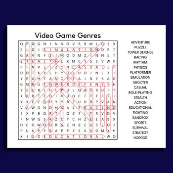 Video Game Genres - Word Search Puzzle Worksheet - Printable | TPT