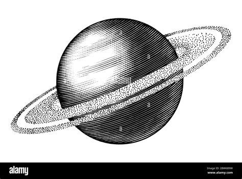 Saturn hand drawing vintage style black and white clipart isolated on white background. The ...